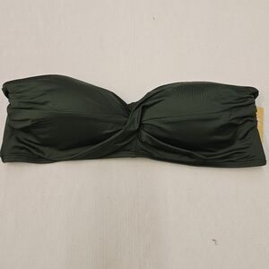 Kona Sol Strapless Front Twist Bandeau Bikini Top-Deep Forest Green,XL